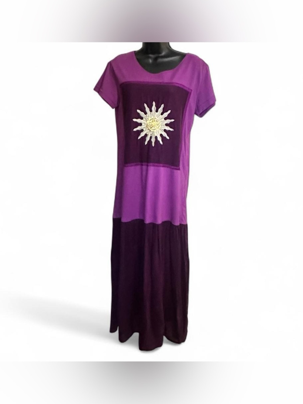 Johnny Was Grape T-Shirt Maxi Dress with Embroidered Sun